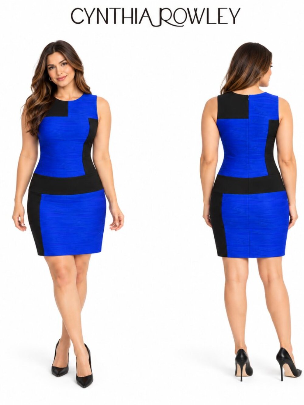 Cynthia Rowley Blue Black Colorblock Textured Sheath Dress Size 4 9131